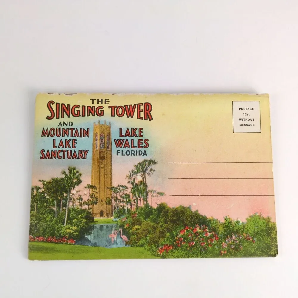The Singing Tower Lake Wales Florida 1930s Fold-Out‎ Linen Postcards FL Bok